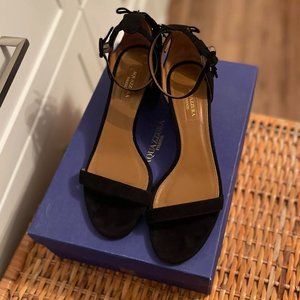 Aquazzura Pixie Tassel-Back Suede Sandals In Black, Size 8